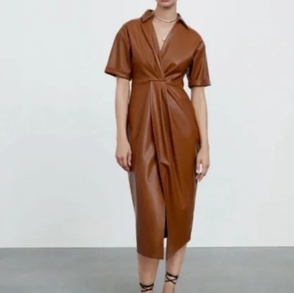 Zara Dresses & Skirts - Zara Faux Leather Mid-length Dress Office Siren Corpcore